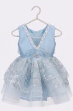 Baby Blue Princess Party Dress for Girls | Satin Bow Back Dress | Glitter Tulle Birthday & Flower Girl Dress