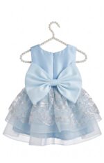Baby Blue Princess Party Dress for Girls | Satin Bow Back Dress | Glitter Tulle Birthday & Flower Girl Dress - Image 2