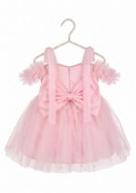 Pink Pearl Princess Dress for Baby Girls | Off-Shoulder Tulle Birthday Dress | Elegant Flower Girl Party Gown with Pearl Embellishments - Image 2
