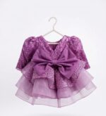 Luxury Purple Sequin Girls Party Dress with Oversized Bow | Princess Birthday Dress | Elegant Tulle Formal Dress for Girls