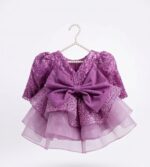 Luxury Purple Sequin Girls Party Dress with Oversized Bow | Princess Birthday Dress | Elegant Tulle Formal Dress for Girls - Image 3