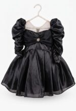 Luxury Black Princess Dress for Girls | Puff Sleeve Satin Party Dress | Elegant Birthday, Wedding & Formal Occasion Dress