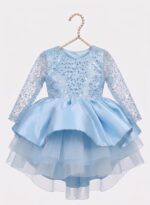 Luxury Sky Blue Princess Dress for Girls | Sequin Long Sleeve Party Dress | Satin Bow Formal Birthday & Wedding Dress - Image 2