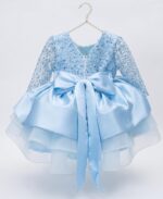 Luxury Sky Blue Princess Dress for Girls | Sequin Long Sleeve Party Dress | Satin Bow Formal Birthday & Wedding Dress